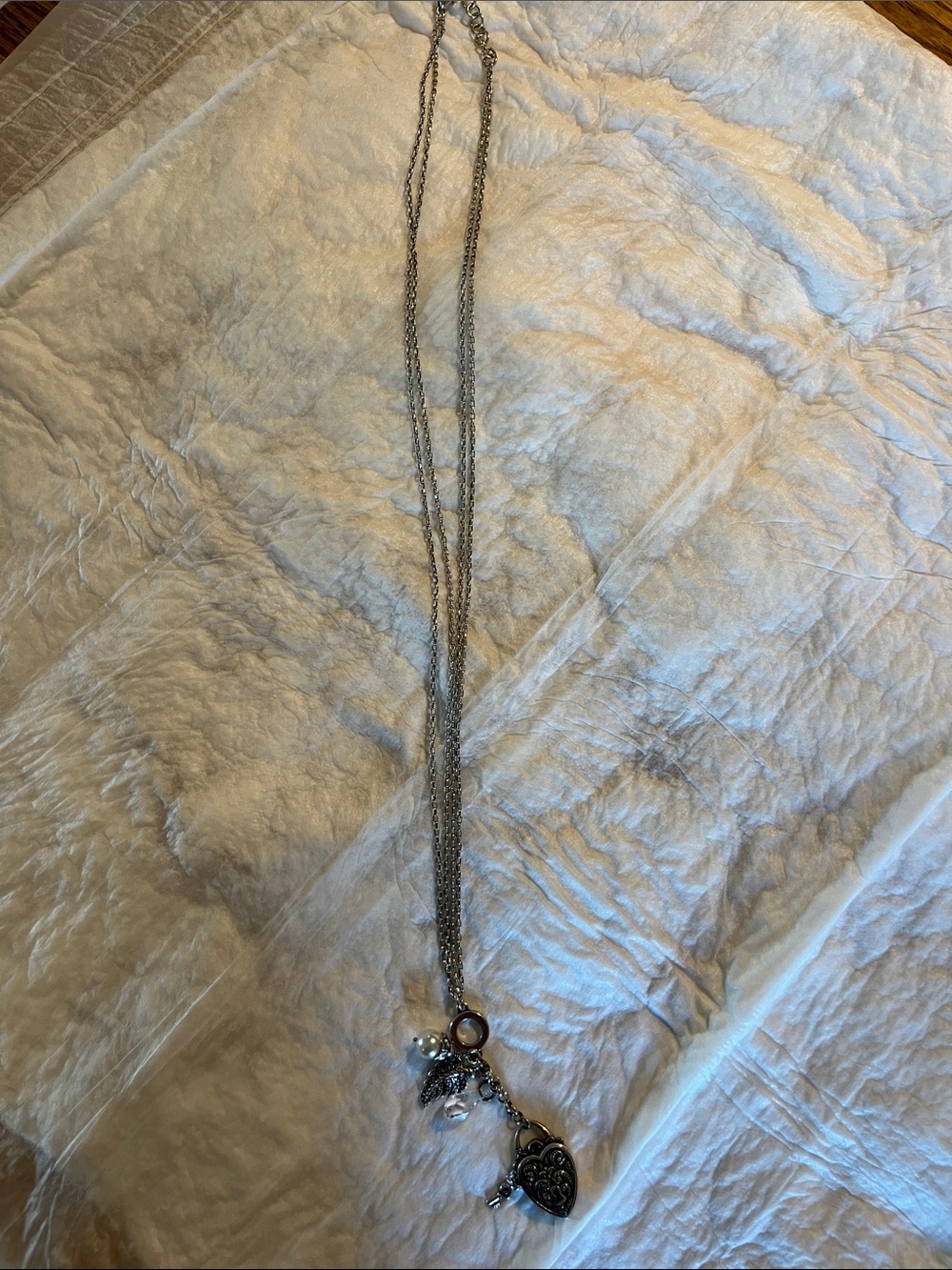 Brighton Silver-Tone Heart & Charm Layered Necklace with Pearl Accents